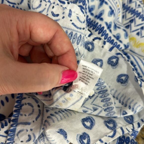 For Cynthia Dolman 3/4 Sleeve Linen Blend Printed Top Blouse Size M - Picture 6 of 9